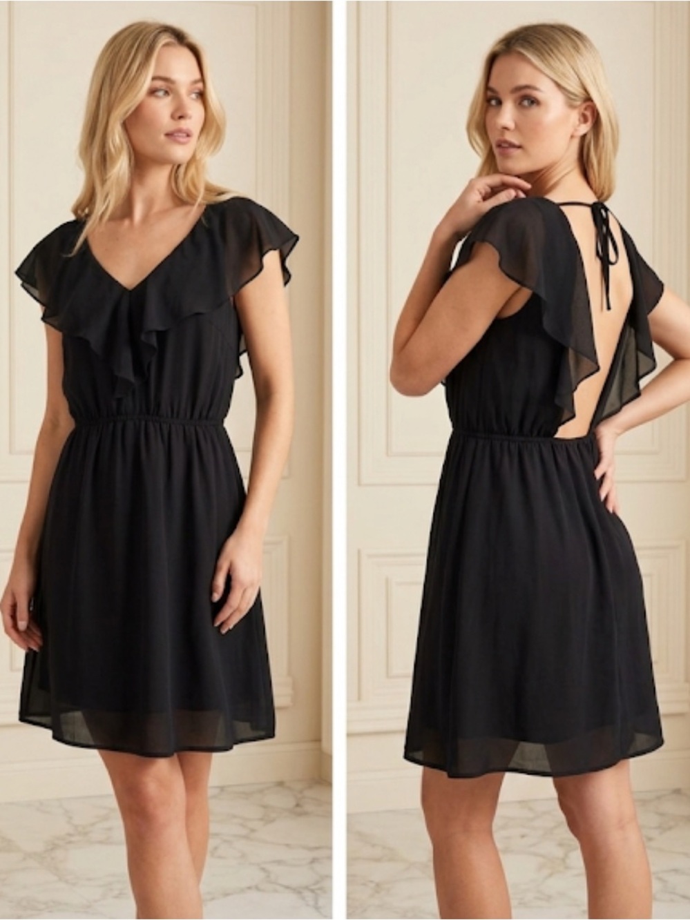 H&M Open Back Black Mini Ruffle Dress